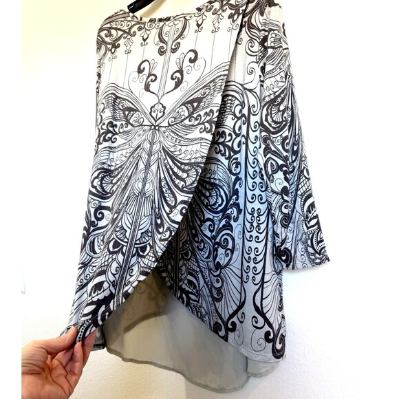 Rose + Olive L 3/4 Sleeve Layered Look Tunic Top Butterfly Back Open Light Blue - Picture 6 of 11